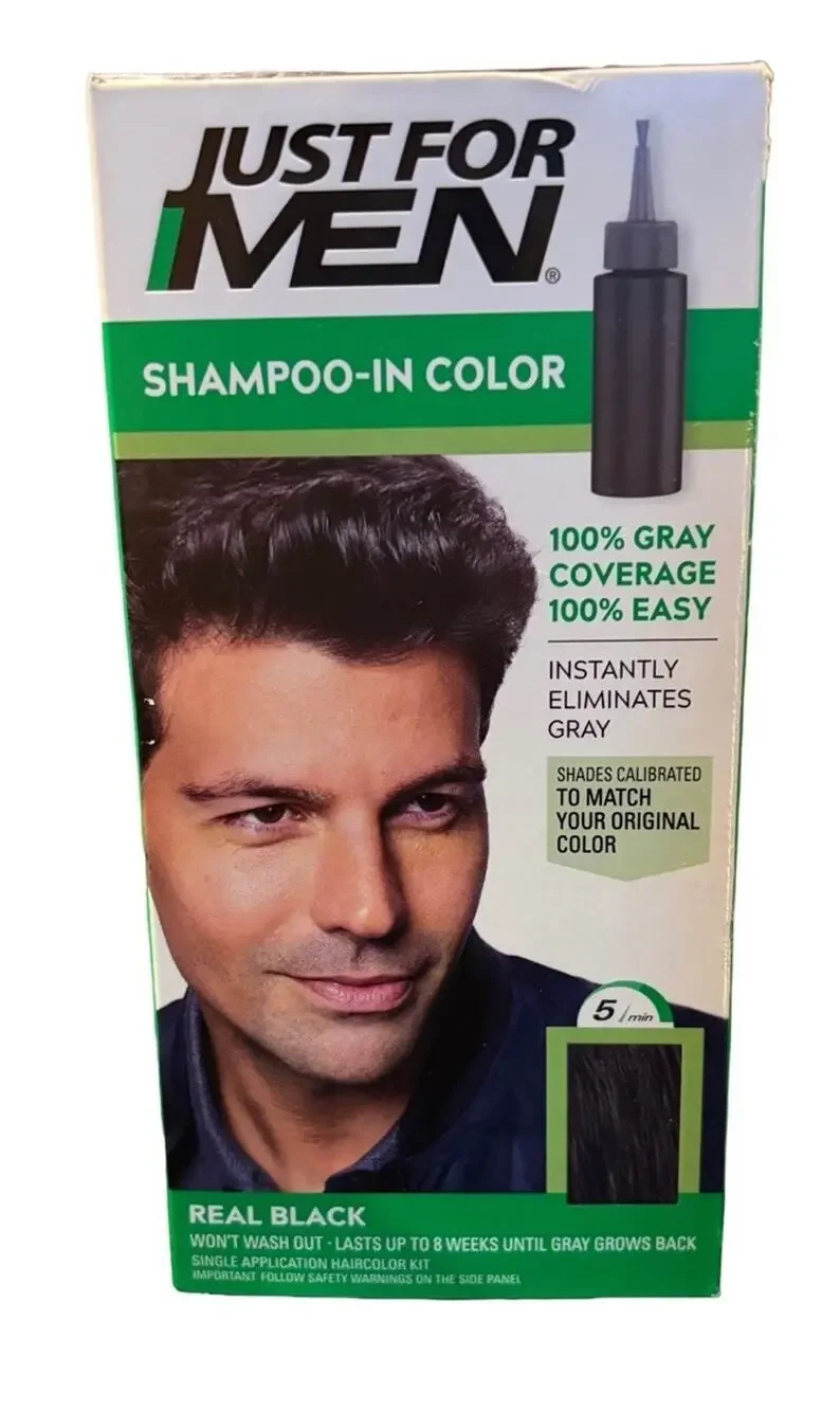 Just For Men Shampoo-In Hair Color H-55 Real Black Gray Coverage 5 Minute Dye